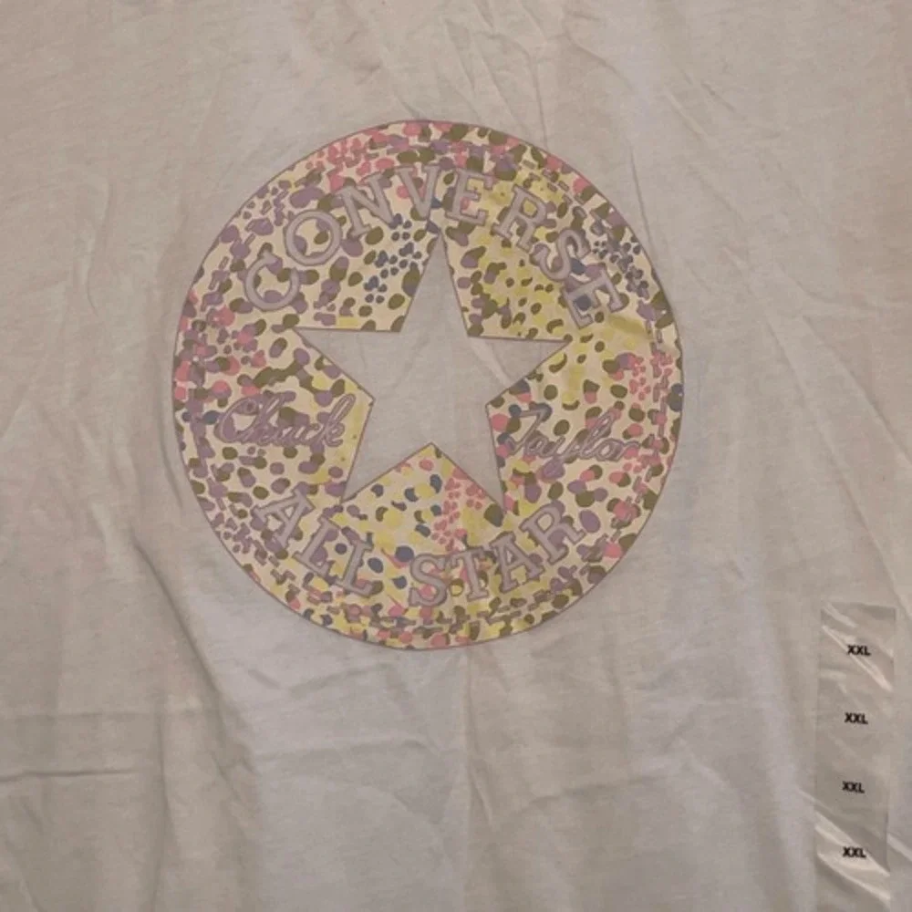 Converse Floral Logo‎ Graphic Tee White Pink Yellow Knit Short Sleeve XXL